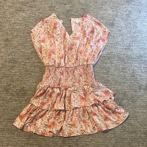 She + Sky Boutique Pink Patterned Dress with Smocking L